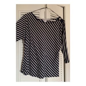 Lovely Blue Striped Blouse w/ Buttons on Sleeves